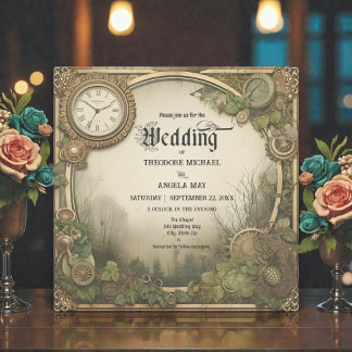 Faire-part de mariage à l'anglaise Steampunk rusti