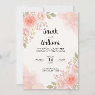 Faire-part de mariage à l'aquarelle avec ligne de