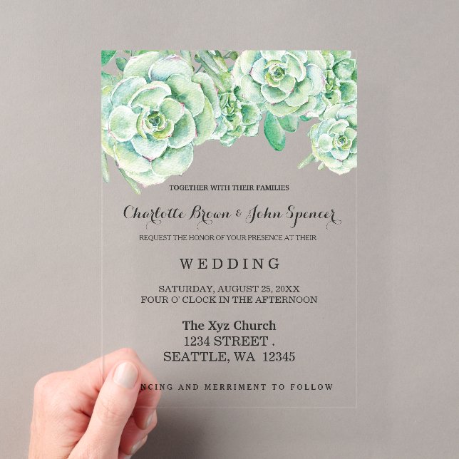 faire-part de mariage à l'aquarelle céladon succul (In situ (ordinateur de poche))