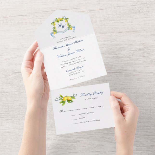 Faire-part de mariage à l'aquarelle Crête Monogram (Déchirure)