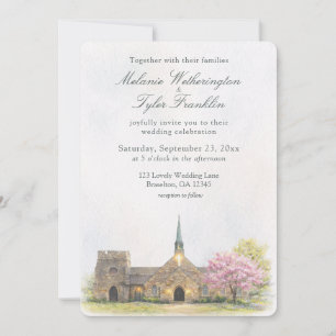 Faire-part de mariage à l'aquarelle de la chapelle