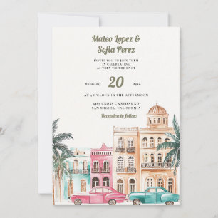 Faire-part de mariage à l'aquarelle de La Havane à
