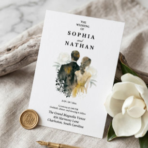 Faire-part de mariage à l'aquarelle de la mariée e
