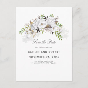 Faire-part de mariage à l'aquarelle fleurie blanch