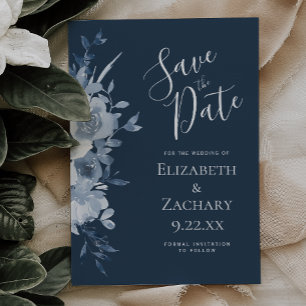 Faire-part de mariage à l'aquarelle floral bleu po