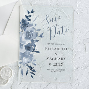 Faire-part de mariage à l'aquarelle Floral Bleu Po