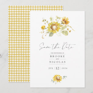 Faire-part de mariage à l'aquarelle Tournesol jaun