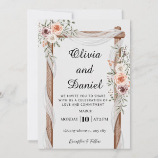 Faire-part de mariage à l'arche en bois floral rus