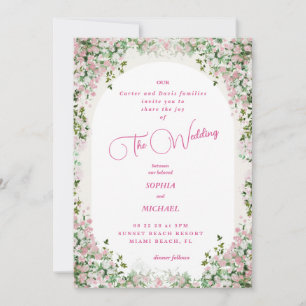 Faire-part de mariage à l'arche florale rose pouss