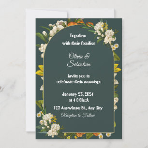 Faire-part de mariage à l'arche florale vert foncé