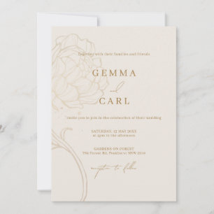 Faire-part de mariage à l'art linéaire de pivoine