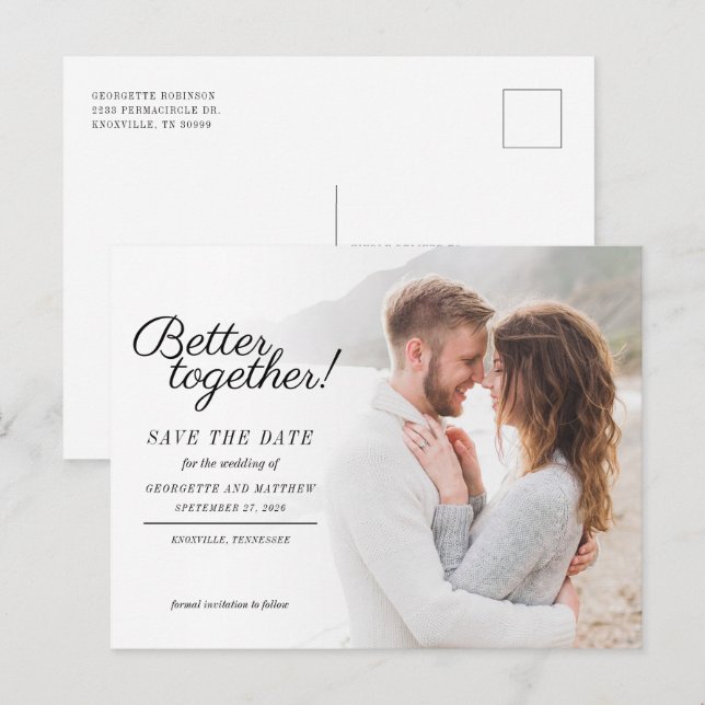 Faire-part de mariage à l'écriture photo élégante (Devant / Derrière)