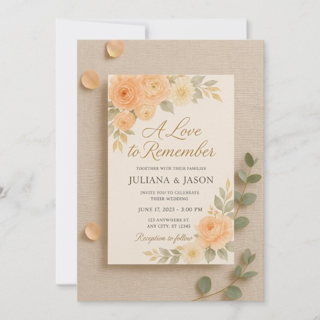 Faire-part de mariage A Love to Remember | Abricot (Devant)