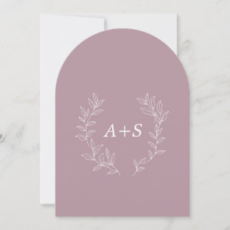 Faire-part de mariage à monogramme arqué à feuille