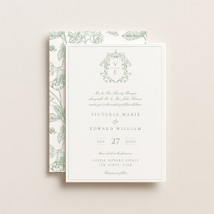 Faire-part de mariage à monogramme avec blason ver