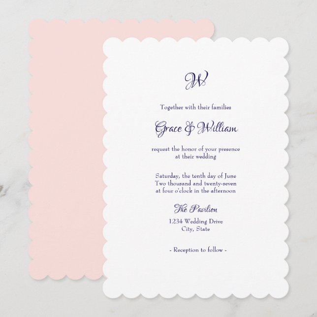 Faire-part de mariage à monogramme avec un script  (Devant / Derrière)