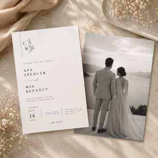 Faire-part de mariage à monogramme botanique éléga
