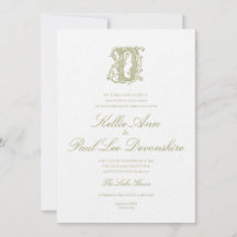 Faire-part de mariage à monogramme "D" vert olive