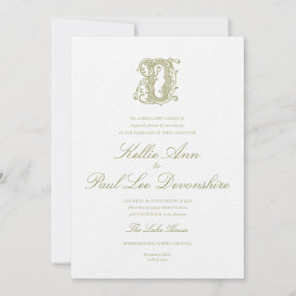 Faire-part de mariage à monogramme "D" vert olive