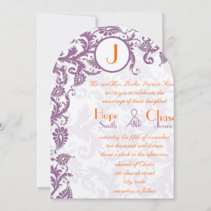 Faire-part de mariage à monogramme en damas Orange