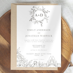 Faire-part de mariage à monogramme floral gris min
