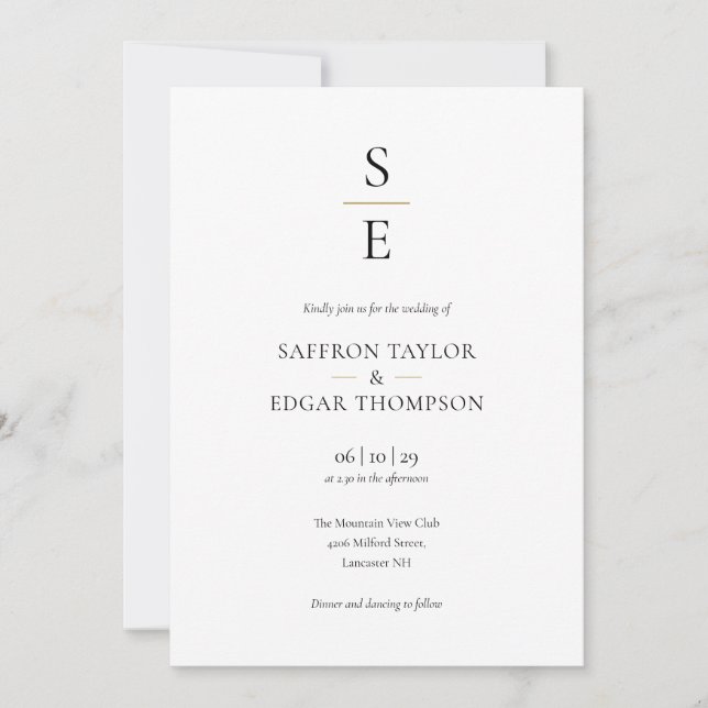 Faire-part de mariage à monogramme initial minimal (Devant)