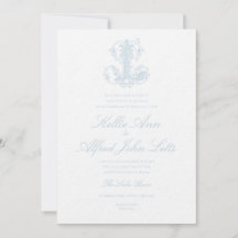 Faire-part de mariage à monogramme "L" bleu clair