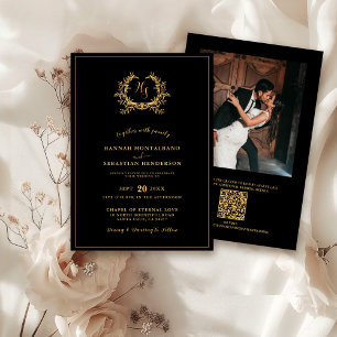 Faire-part de mariage à monogramme QR avec blason