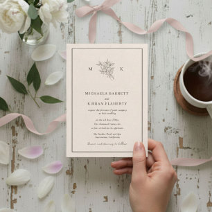 Faire-part de mariage à monogramme rose traditionn