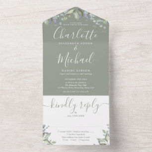 Faire-part de mariage à monogramme script floral v