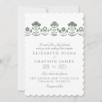Faire-part de mariage à motif botanique vert gazon