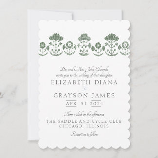 Faire-part de mariage à motif botanique vert gazon