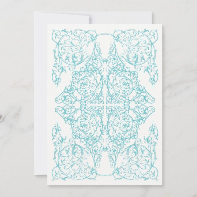 Faire-part de mariage à motif ornemental bleu) (Devant)