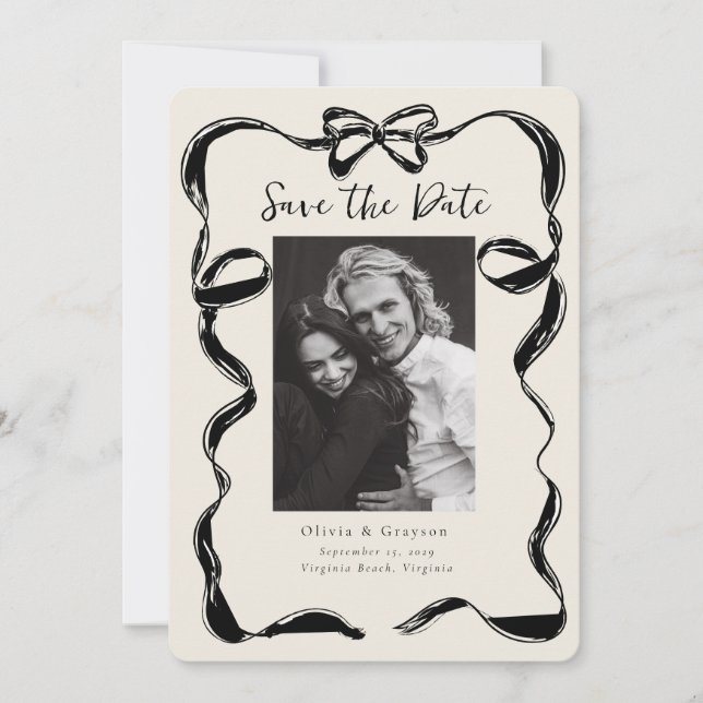 Faire-part de mariage à motifs noir ivoire avec ph (Devant)