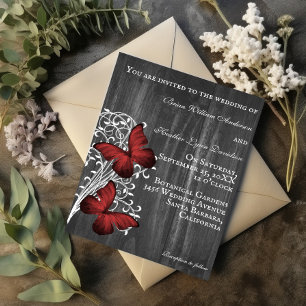 Faire-part de mariage à papillon rustique rouge