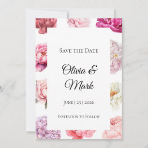 Faire-part de mariage à peindre Pivoine   Floral o