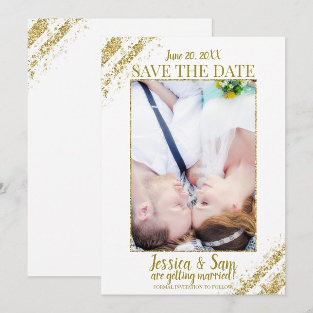 Faire-part de mariage à photo avec strass blanc et (Devant / Derrière)