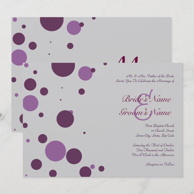 Faire-part de mariage à points Polka violet et arg (Devant / Derrière)