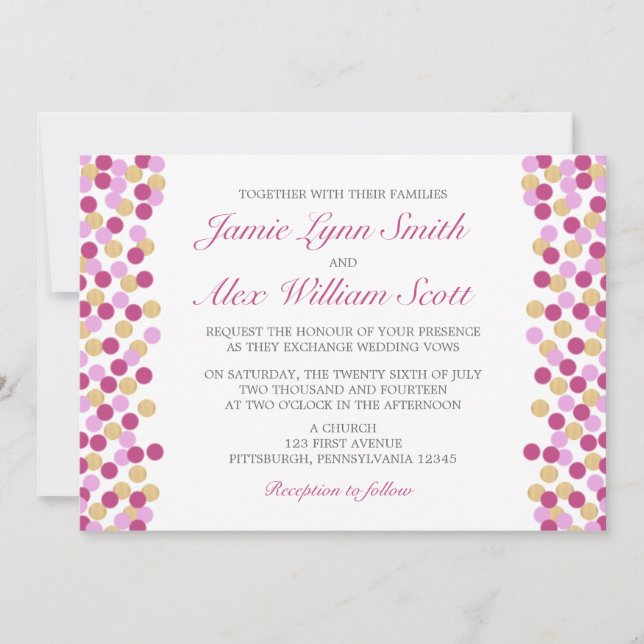 Faire-part de mariage à points Polka violet et or (Devant)