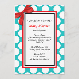 Faire-part de mariage à points rouges et Aqua Polk