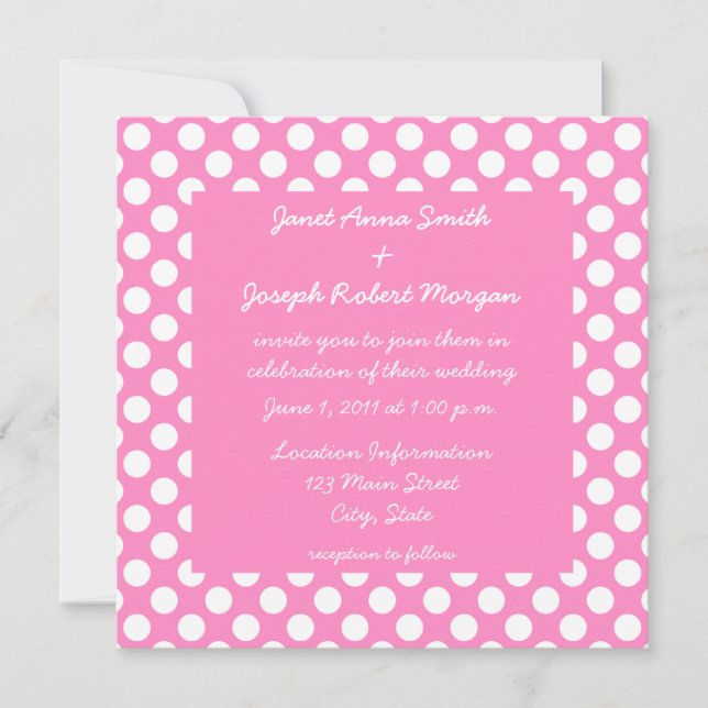 Faire-part de mariage à pois rose et blanc (Devant)