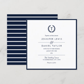 Faire-part de mariage à rayures bleu et blanc de l