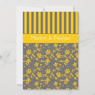 Faire-part de mariage à rayures florales jaune et 