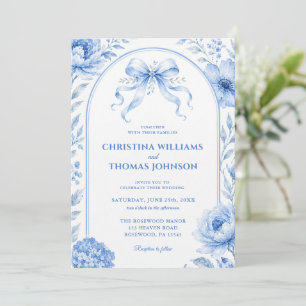 Faire-part de mariage à ruban floral à arche bleu