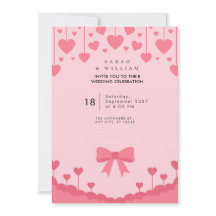 Faire-part de mariage à ruban pastel et coeurs ros