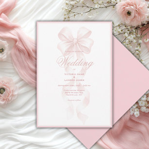 Faire-part de mariage à ruban rose élégant