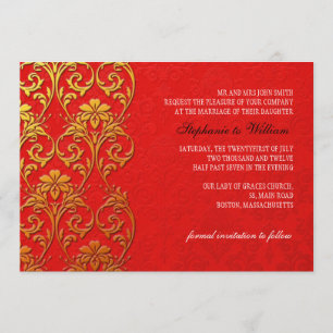 Faire-part de mariage à spirale rouge et or