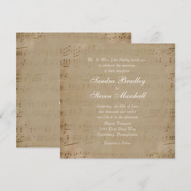 Faire-part de mariage à thème de la musique de feu (Devant / Derrière)