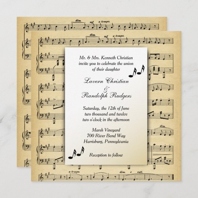 Faire-part de mariage à thème de la musique de feu (Devant / Derrière)