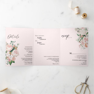 Faire-part de mariage à trois volets rose flou